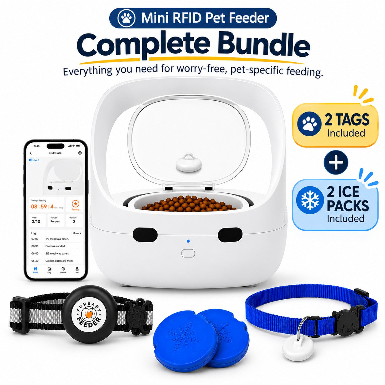 FurBabyFeeder Mini Supreme Bundle - Includes 2 RFID Tags + 2 Ice Packs